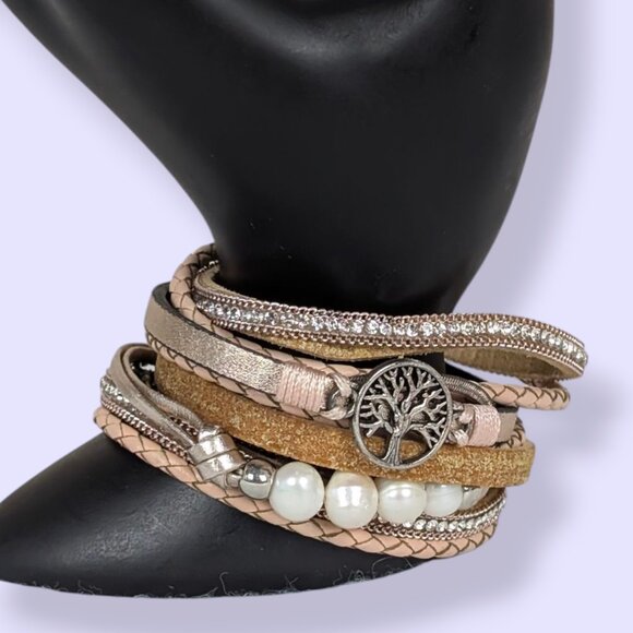 (2/$20) Metallic Multistrand Faux Pearl Magnetic Bracelet - Picture 1 of 6